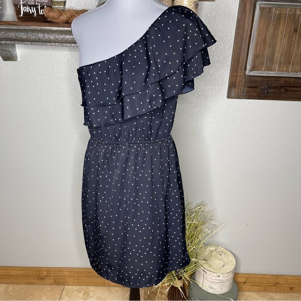 Vintage Y2K Indulge Midnight Blue Star Ruffle Single Shoulder Dress Size Medium - Picture 5 of 12
